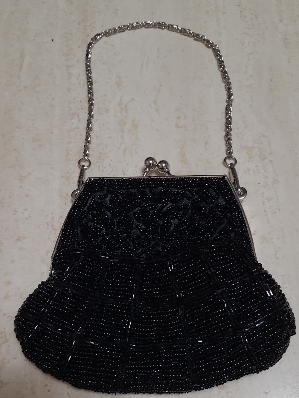 Bijoux Terner Black Seed Bead Kiss Lock Evening Clutch Purse